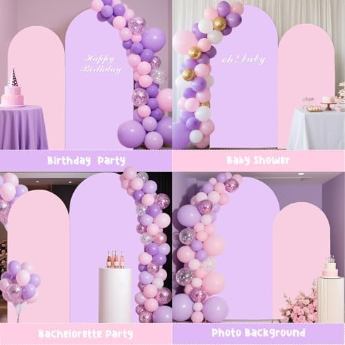 2Pcs Arch Backdrop Covers Purple & Pink (7.2ft+6ft), Spandex Fitted Arch Stand Covers Background with Zipper for Wedding Baby Shower Birthday Bridal Shower Party Decorations(Only Cover) - Image 4