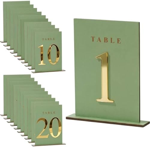 Geelin 20 Pcs Wooden Wedding Table Numbers 1-20 with Stands, Sage Green by Geelin