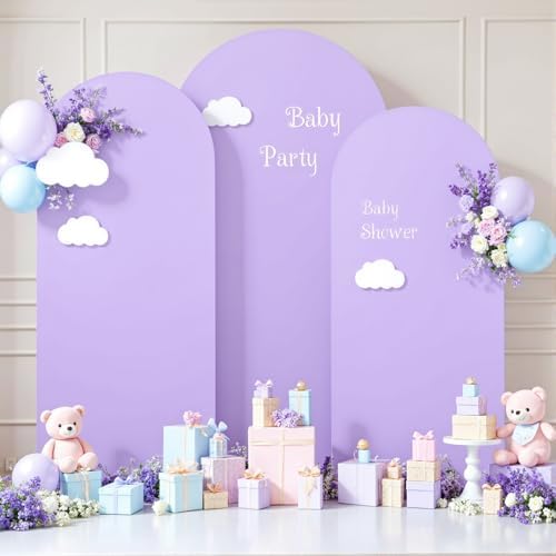 Beige and Purple Arch Cover 3 Set-7.2FT, 6.6FT, 6FT Arch Backdrop Cover Spandex Fitted 2- Color Fabric Arch Stand Covers for Baby Shower Birthday Party Wedding Bridal Shower Photo Background - Image 2
