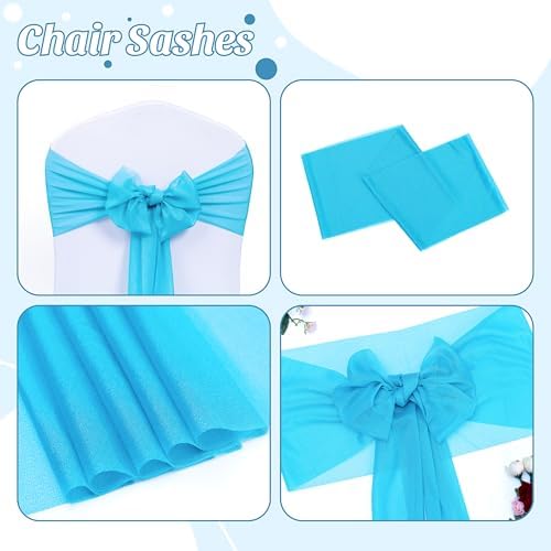 MDS Pack of 75 Chiffon Chair Sashes for Wedding & Event Décor - Turquoise - Image 5