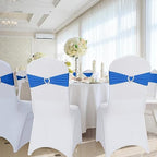 Pack of 60 Spandex Chair Sashes Bows Stretch Chair Cover Band with Buckle Slider Universal Elastic Chair Ties for Wedding Banquet Party Event Decoration (Royal Blue) - Image 6
