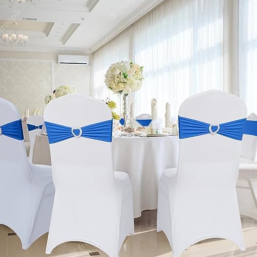 Pack of 60 Spandex Chair Sashes Bows Stretch Chair Cover Band with Buckle Slider Universal Elastic Chair Ties for Wedding Banquet Party Event Decoration (Royal Blue) - Image 6