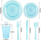 WDF 25 Guest Blue Plates with Disposable Silverware&Blue Cups-Neon Clear Plastic Dinnerware include 25 Dinner &Salad Plates,25Forks, 25 Knives, 25 Spoons,25 Cups for Graduation (Pack of 2) - Image 2