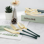 Lullaby 150PCS Heavy Duty Gold Plastic Silverware with Dark Green Handle - Image 6