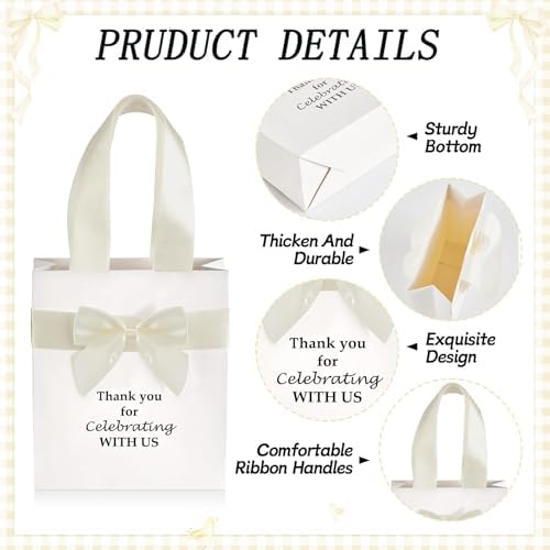 50 Pcs Wedding Gift Bags for Guests Bulk with Bow Ribbon Handles 6.2x7.2x2.5 Inch Wedding Favor Bag Thank You Gift Bags for Party Favor Bridesmaid Bags Bridal Shower Valentine Birthday Supplies(Beige) - Image 3