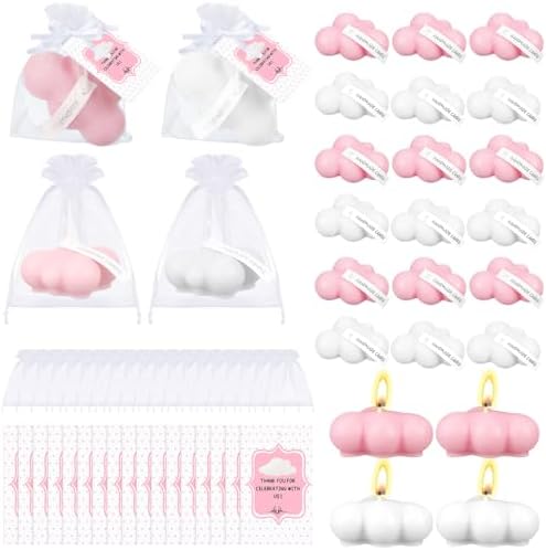 Treela 24 Sets Cloud Tealight Candles Party Favors, Classic, Pink and White by Treela