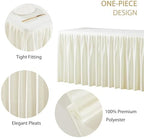 1 Pack Ivory Rectangle Table Clothes for 8 Foot Tables, Polyester Wrinkle Free Fitted Tablecloths 8ft Stretch Table Cover with Skirt for Wedding, Birthday, Parties, Trade Show, Craft Show - Image 2