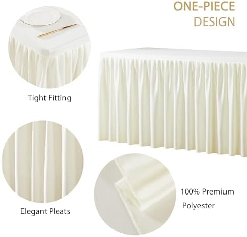 1 Pack Ivory Rectangle Table Clothes for 8 Foot Tables, Polyester Wrinkle Free Fitted Tablecloths 8ft Stretch Table Cover with Skirt for Wedding, Birthday, Parties, Trade Show, Craft Show - Image 2