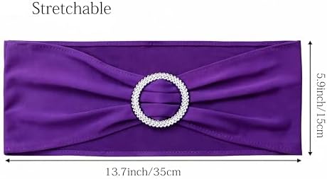 Spandex Purple Chair Sashes 100 Pack Wedding Chair Bows Bands Silver Buckle - Image 4
