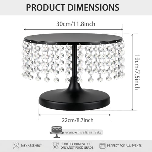 Metal Cake Stand Set with Crystal Pendants - Elegant Dessert Table Display for Weddings, Birthday Parties, Baby Showers, Events - Sturdy Crystal Bling Cupcake Stands for Pastries, Sweets, Decorations (Black, 2 PCS-L) - Image 2
