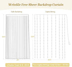 20×15ft Champagne Tulle Backdrop Curtain with Lights String for Parites Sheer Fabric Backdrop Curtains for Wedding Baby Shower Birthday Party Backdrop Drapes Photo Shoot Background 4 Panels 5ft×15ft - Image 4