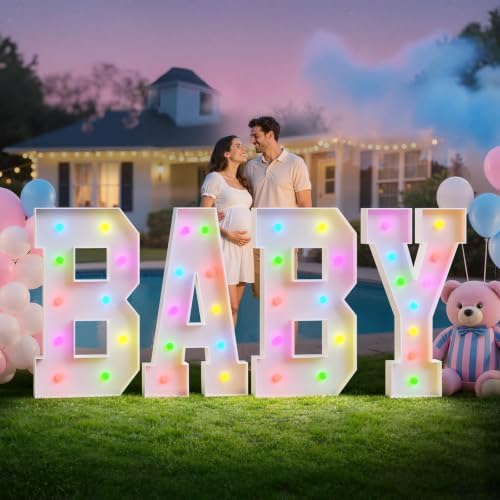 Baby Marquee Letters, 4FT Multicolor Lights Baby Shower Decorations - Image 2