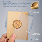 100 Pack Name Cards for Table Setting, Printable Place Cards with Antique Gold Rose Wax Seal Sticker for Wedding, Table Tent Card Stock for Party, Dinner(100 Pack Pearlized Champagne Gold) - Image 2