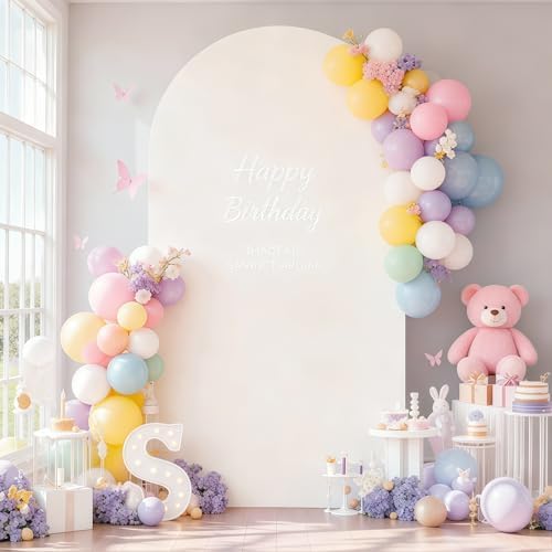 6.6FT Cream Arch Backdrop Cover - Polyester Fitted Wedding Arch Stand Covers Round Top Chiara Arch Backdrop Cover for Birthday Party Banquet Photo Background Decoration - Image 2