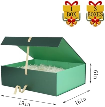 BoxSkivra Green Extra Large Gift Box 19x16x6 Inch Jumbo Box, 3 Pack - Image 3