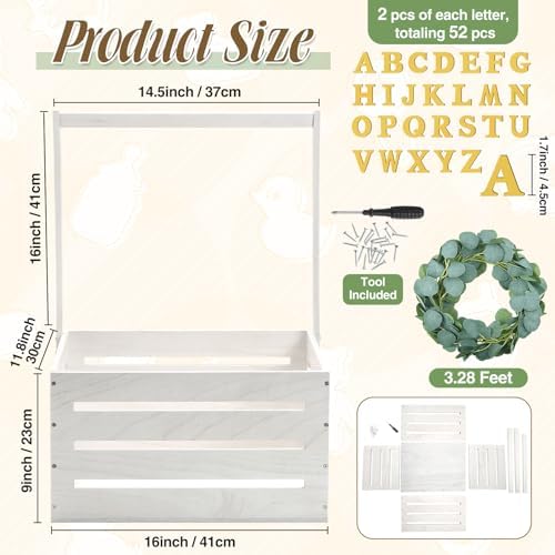 Barydat Wooden Baby Shower Crate Basket with Handle, White - Image 2