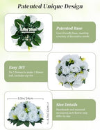 BLOSMON White Flowers for Wedding Centerpieces: 10 Pcs, 15 Faux Silk Roses - Image 6