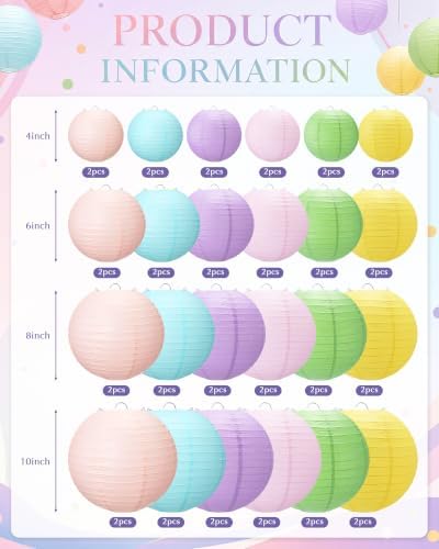 Treela 48 Pcs Paper Lanterns Party Decorations Round, Pastel - Image 3