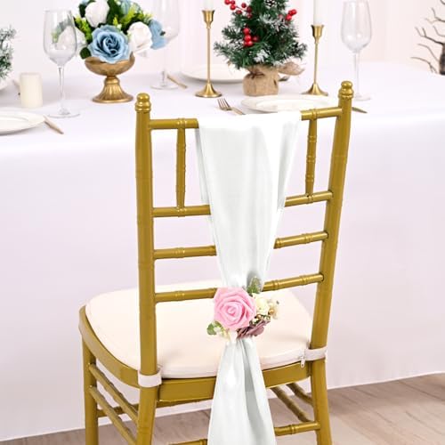 fani White Satin Chair Straps Bows,60 PCS 7x108 Inch,Chair Sash - Image 4