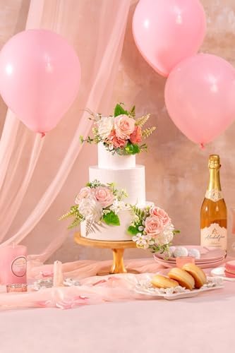 TINGE TIME 3Pcs Pre-made Cake Toppers，Silk Artificial Flowers Decor，Cake Decorations for Weddings, Birthdays, Party,Baby Shower,Celebration (PeachPink&White) - Image 3