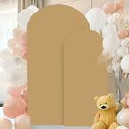 FANPROMS Khaki Arch Cover Set of 2 Arch Backdrop Stand Cover 6FT 7.2FT Spandex Fitted Arch Backdrop Cover Brown Wedding Arch Covers Stretchy Backdrop Arch Cover Backdrop Fabric for Wedding Party Decor - Image 5