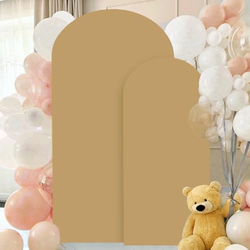FANPROMS Khaki Arch Cover Set of 2 Arch Backdrop Stand Cover 6FT 7.2FT Spandex Fitted Arch Backdrop Cover Brown Wedding Arch Covers Stretchy Backdrop Arch Cover Backdrop Fabric for Wedding Party Decor - Image 5