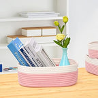 7 Piece Cotton Rope Woven Basket Set - Small Basket for Baby Nursery, Pets, Montessori, Dog & Cat Toy Boxes, Bathroom Organization Bins (White/Pink) - Image 5