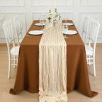 8 Pack Ivory Cream Cheesecloth Table Runner 120 Inch Boho Wedding Decor - Image 4