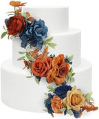 Rinlong 3Pcs Premade Cake Flowers, Navy Terracotta Wedding Cake Decor by RinlongFlower
