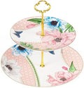 KAMMAK 2-Tier Porcelain Cupcake Stand Serving Tray, Dessert Plates Cake Fruit Candy Display Tower, Reusable Pastry Platter for Wedding Birthday Baby Shower Tea Party Decorations (Pink) by KAMMAK