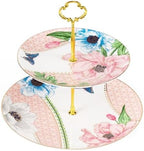 KAMMAK 2-Tier Porcelain Cupcake Stand Serving Tray, Dessert Plates Cake Fruit Candy Display Tower, Reusable Pastry Platter for Wedding Birthday Baby Shower Tea Party Decorations (Pink) by KAMMAK