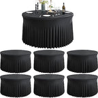 6 Pack Black Round Spandex Tablecloth for 60 inch Table, Wrinkle Free Stretchy 120inch Fitted 5FT Round Table Cloths Cover with Skirt for Wedding Birthday Party Dining Banquet Events by Htper
