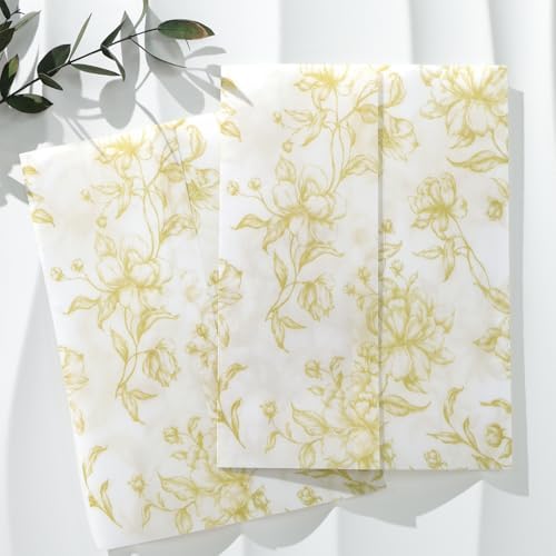 UNIQOOO 50 Pack Light Gold Floral Vellum Jackets&Magnolia Wax Seal Stickers - Image 2