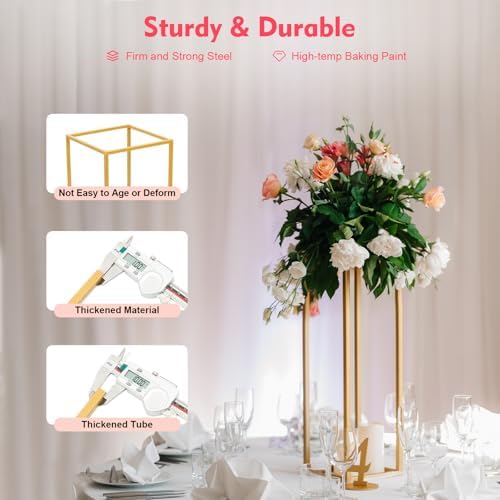 Centerpiece Stands Set, 4 Gold Tiered Flower Stands For Decoration, Elegant Event Display For Wedding Birthday Dessert Table, Heavy Duty Steel Hollow Design, DIY Backdrop Decor - Image 6