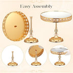 12-Piece Gold Cake Stand Set, Vintage Cake Stand with Crystal Edge and Cupcake Display Tray, Dessert Table Display Set for Wedding Party, Baby Shower, Anniversary Celebration - Image 3