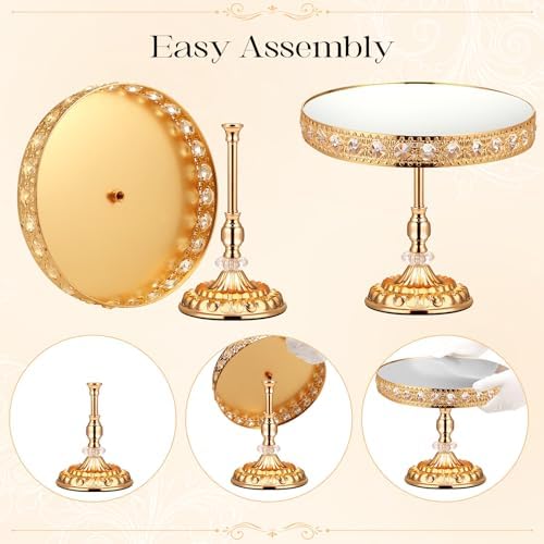 12-Piece Gold Cake Stand Set, Vintage Cake Stand with Crystal Edge and Cupcake Display Tray, Dessert Table Display Set for Wedding Party, Baby Shower, Anniversary Celebration - Image 3