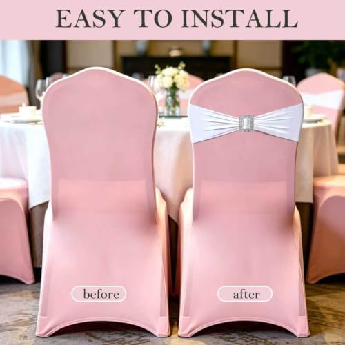 Spandex White Chair Sashes Bows 50 PCS Stretch Chair Cover Band - Image 4