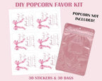 Pink Bow Baby Shower Popcorn Stickers and Bags, 30 Sets - Image 2