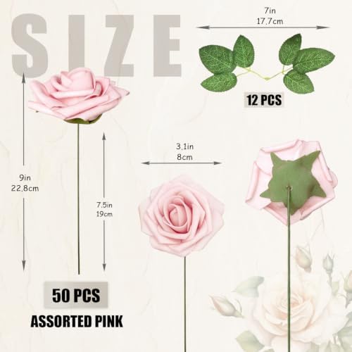 50pcs Dusty Rose Gold Foam Fake Roses with Stems Blush Pink Mauve Artificial Flowers Real Looking for Wedding Bouquets Bridal Shower Centerpieces Floral Arrangements Party Tables Home Decor Bulk - Image 3