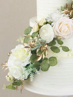 Rinlong 3Pcs Premade Cake Flowers, White Gold Wedding Cake Decor - Image 7