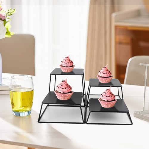 Dessert Table Risers Display Stands Food display Black Metal Square Retail Pizza,Cupcake,Candy Stands Food Platter Tray,6x6 INCH,Set of 4 - Image 5