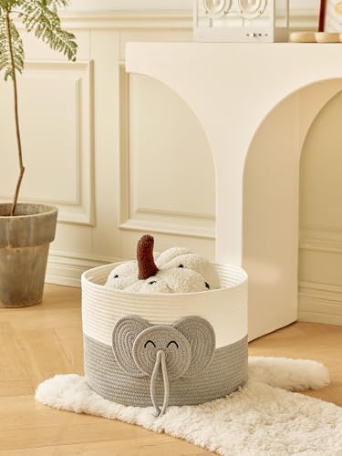 R RUNKA Large Elephant Cotton Rope Basket - Versatile Baby Hamper and Toy Basket, Perfect Basket for Baby Shower Gifts, Stylish Laundry Basket, Round Basket for Children's Storage (15"x15"x11") - Image 6