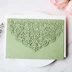 Hosmsua 50PCS Personalized Sage Green Wedding Invitation Pocket with Envelopes, 5.12 x 7.2 Trifold Laser Cut Lace Flora Invitations for Quinceanera Sweet 16 Quince Invitation - Image 2
