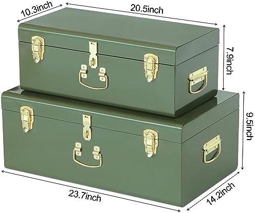 Vixdonos Metal Trunk Decorative Storage Box Set of 2 College Dorm Chest with Handle (Green) - Image 2