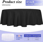 FINDYOU 6 Pack Black 60 Inch Round Tablecloths for 6 Foot Rectangle Tables. Stain and Winkle Resistant Polyester Washable Table Cloths for Parties Wedding Dining - Image 3