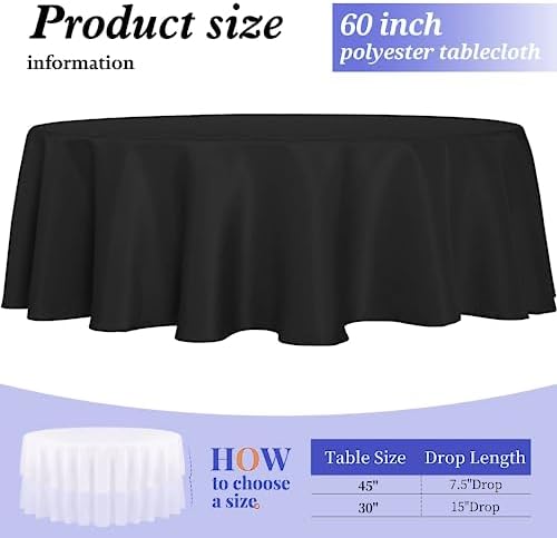 FINDYOU 6 Pack Black 60 Inch Round Tablecloths for 6 Foot Rectangle Tables. Stain and Winkle Resistant Polyester Washable Table Cloths for Parties Wedding Dining - Image 3