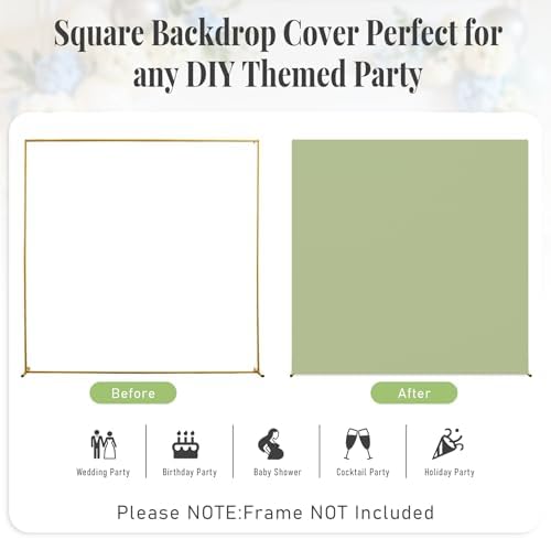 6.6FT x 6.6FT Sage Green Square Backdrop Arch Cover Double-Sided Spandex Arch Covers Fitted Wedding Arch Stand Cover Stretchy Backdrop for Balloon Arches Birthday Baby Shower Party Banquet Decorations - Image 6