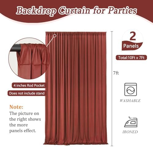10 x 7 Feet Rust Backdrop Curtain for Partie, Background Curtains for Photoshoot, Birthday, Wedding, Halloween, Thanksgiving, Christmas Day, New Year Party Decorations 5Ft x 7Ft, 2 Panels - Image 2