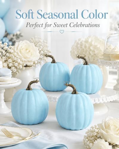 vensovo 6 Inch Light Blue Artificial Pumpkins, 4 Pack - Image 2