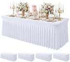 4Pack White Spandex Tablecloth for 8FT Rectangle Table,Table Skirt by Baoszty
